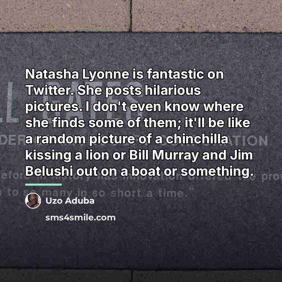 “Natasha Lyonne is fantastic on Twitter. She posts hilarious pictures.…” quote by Uzo Aduba