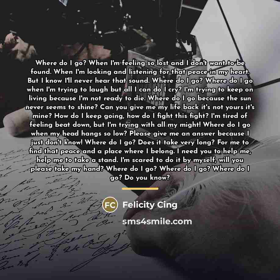 “Where do I go? When I'm feeling so lost and…” quote by Felicity Cing