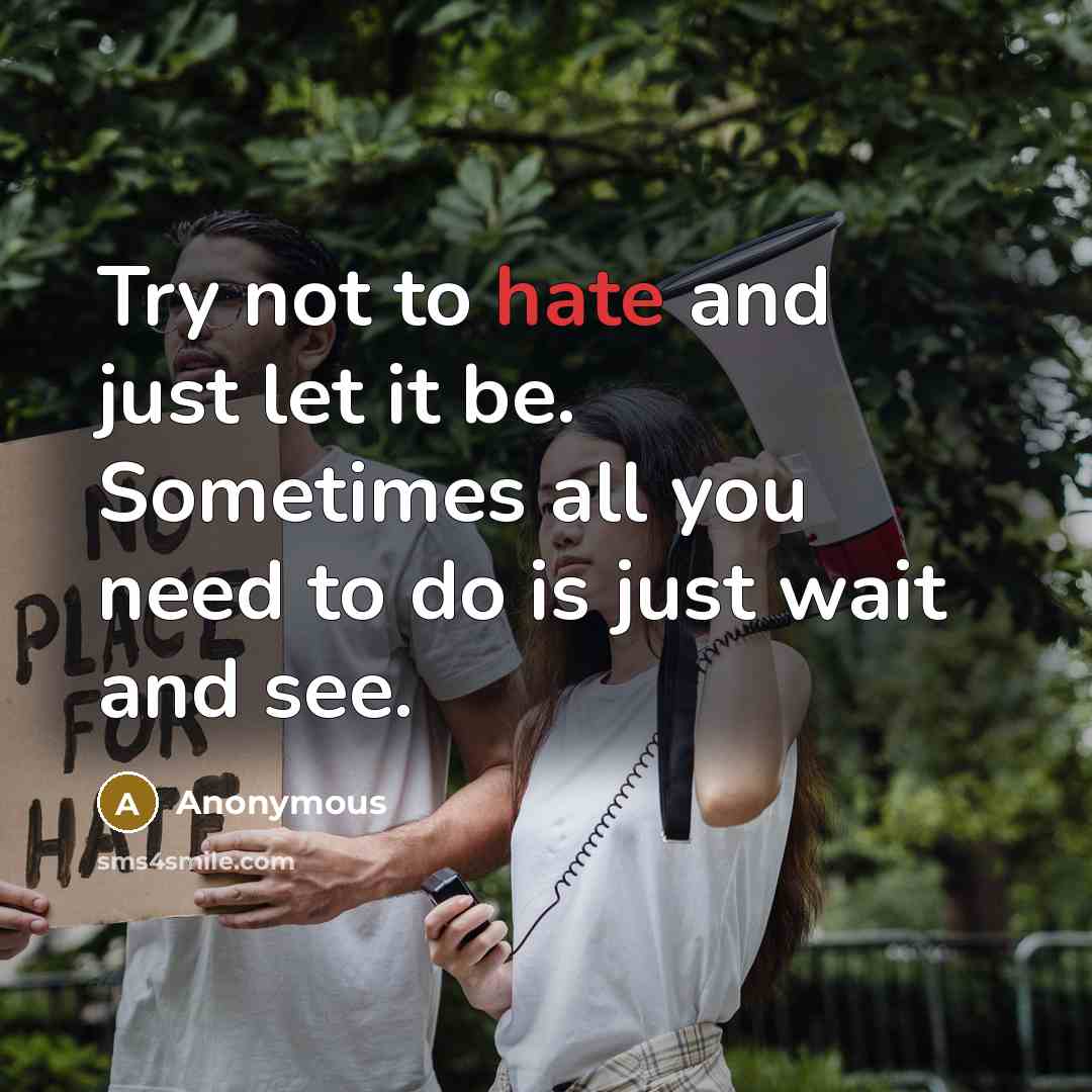 “Try not to hate and just let it be. Sometimes all you need to do is just wait and see.” quote by Anonymous