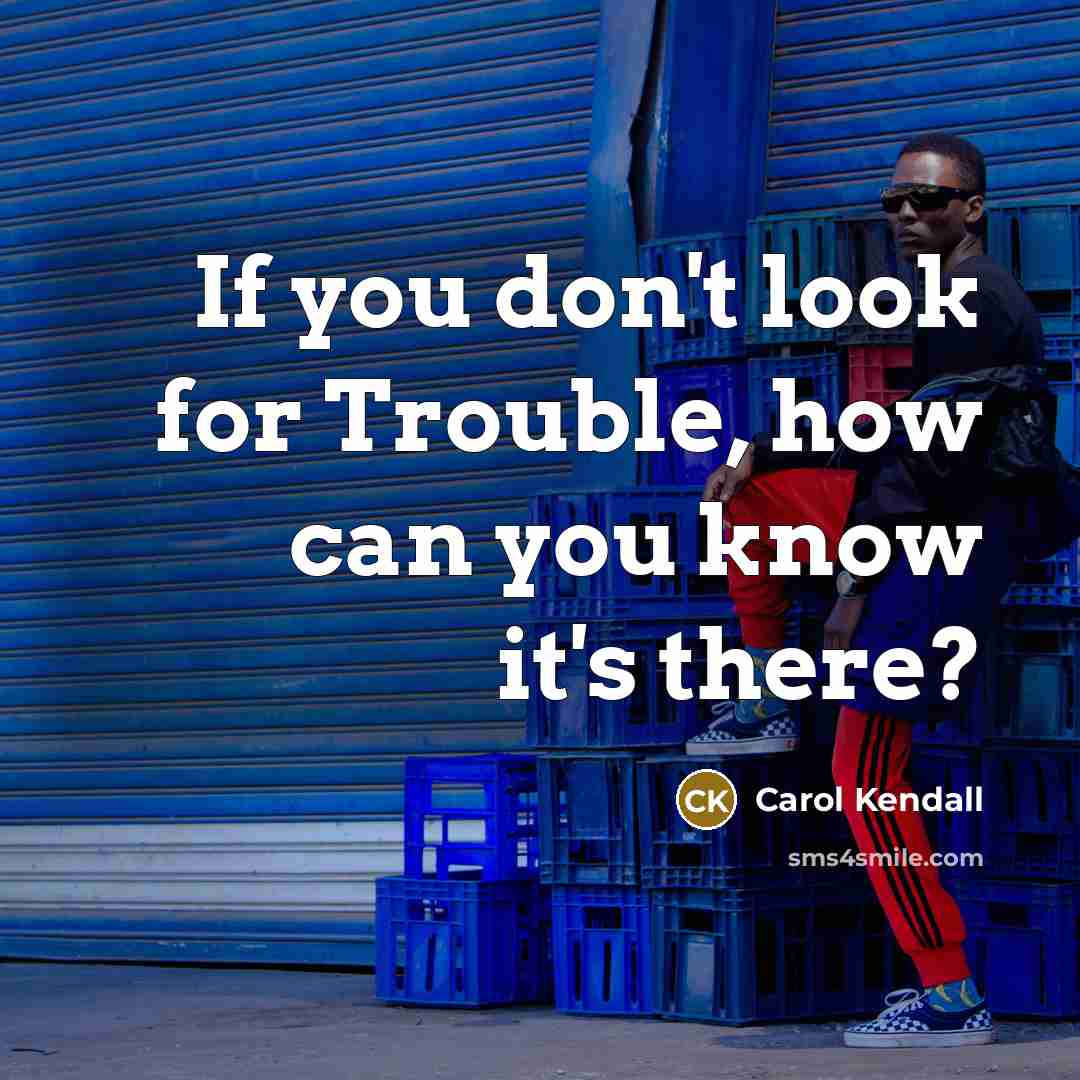 “If you don't look for Trouble, how can you know it's there?” quote by Carol Kendall