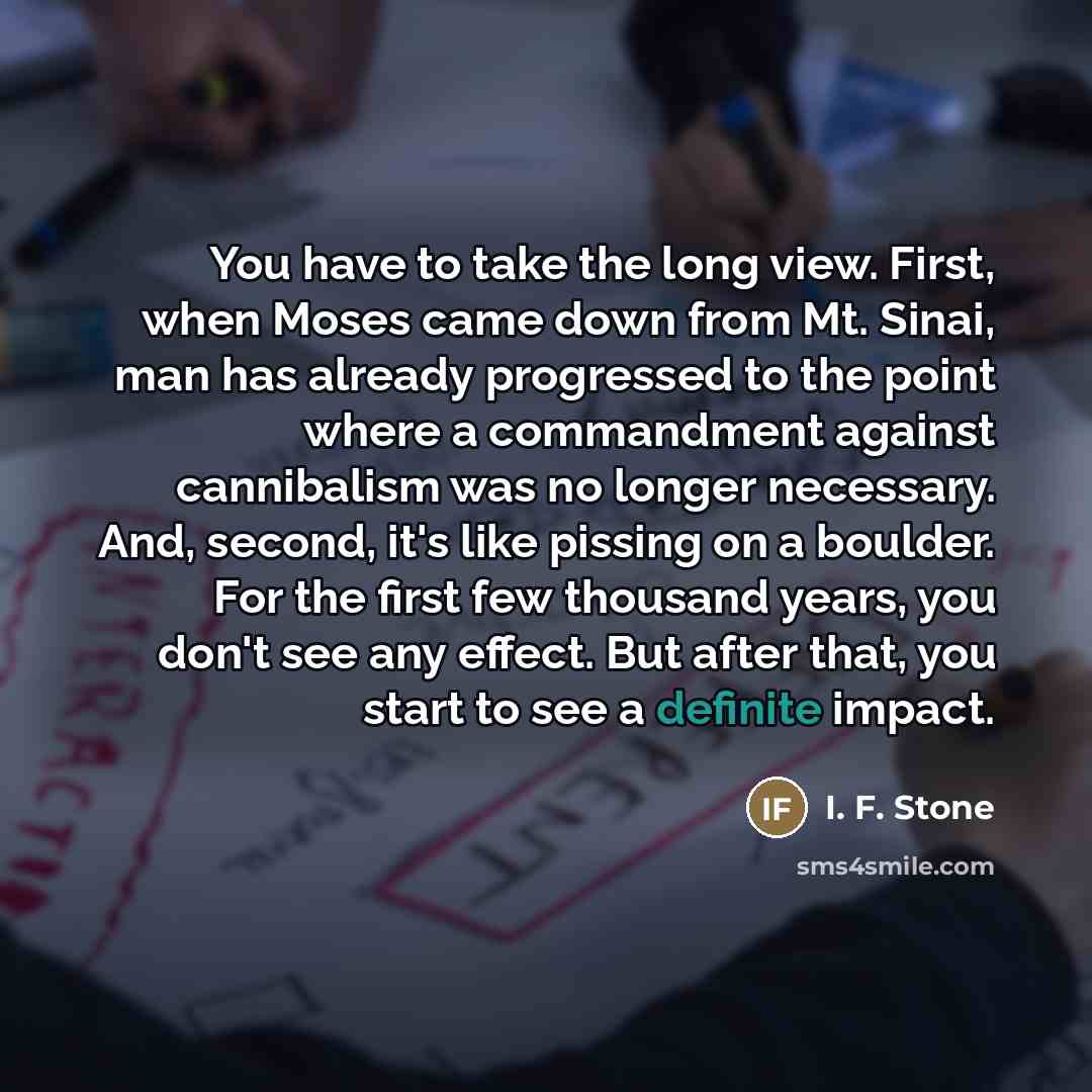 “You have to take the long view. First, when Moses…” quote by I. F. Stone