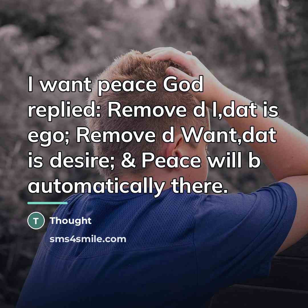 “I want peace God replied: Remove d I,dat is ego;…” quote by Thought