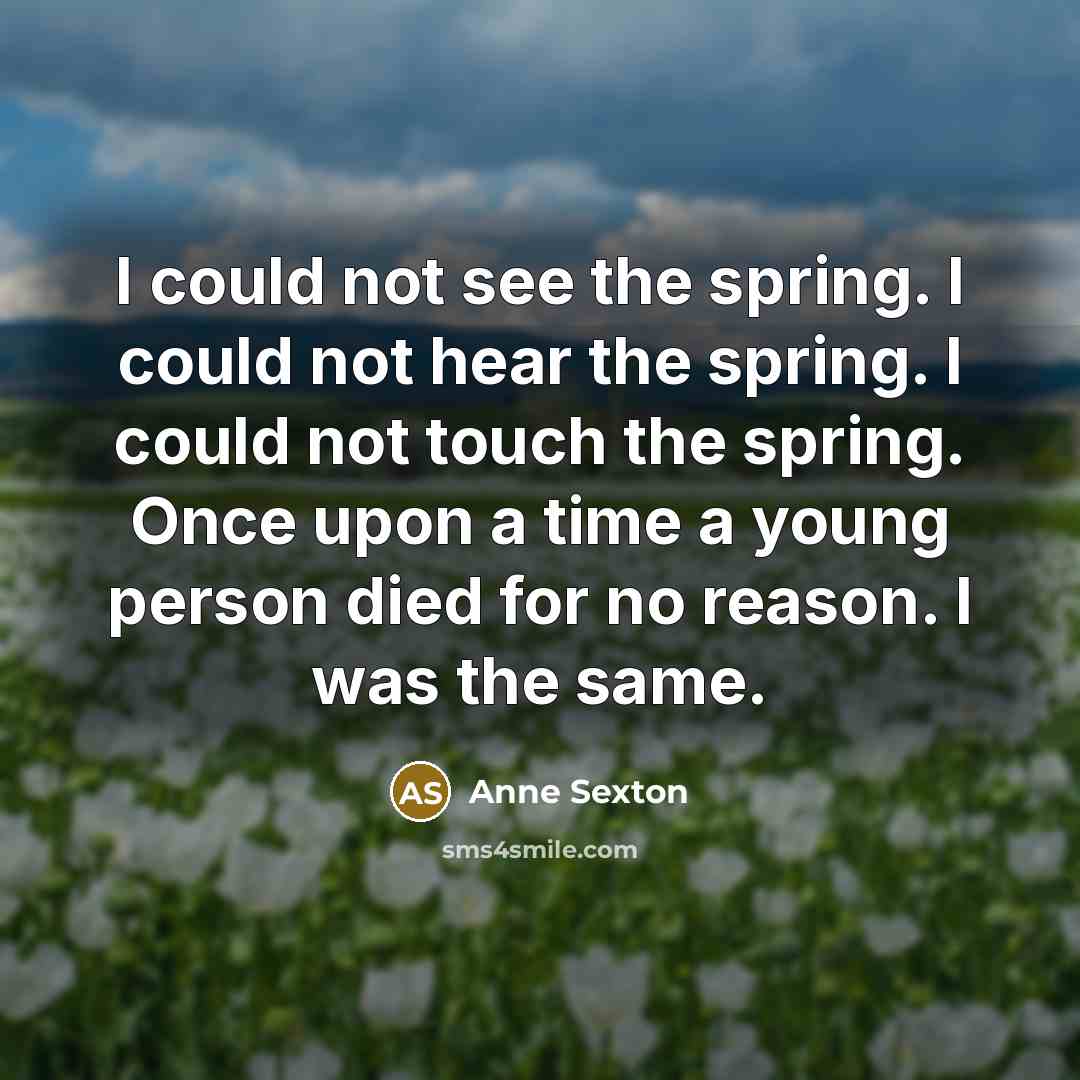 “I could not see the spring. I could not hear…” quote by Anne Sexton