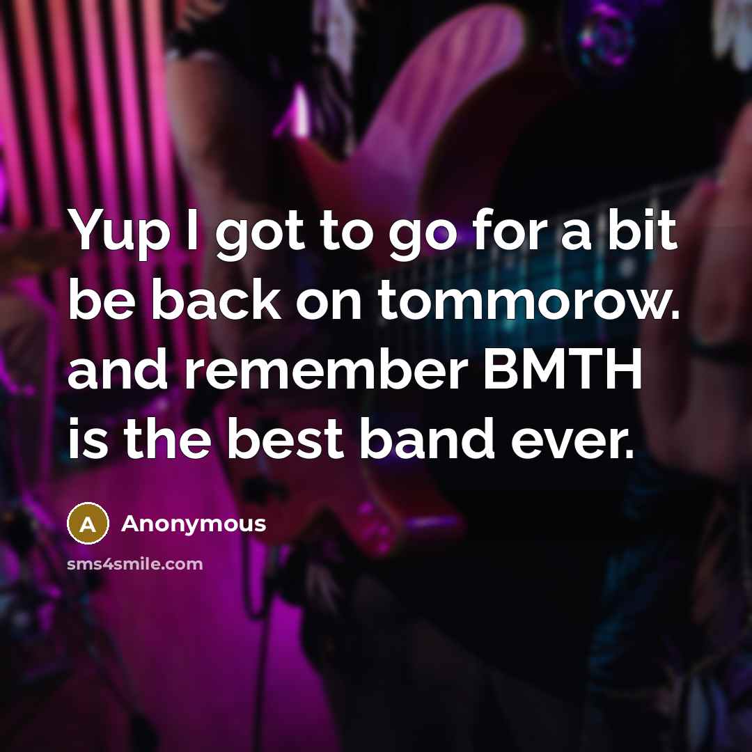“Yup I got to go for a bit be back on tommorow. and remember BMTH is the best band ever.” quote by Anonymous