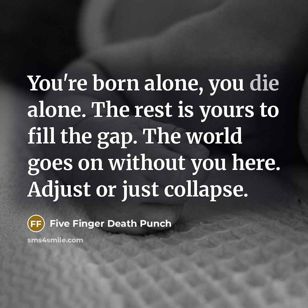 “You're born alone, you die alone. The rest is yours…” quote by Five Finger Death Punch