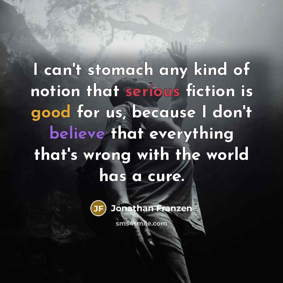 “I can't stomach any kind of notion that serious fiction…” quote by Jonathan Franzen