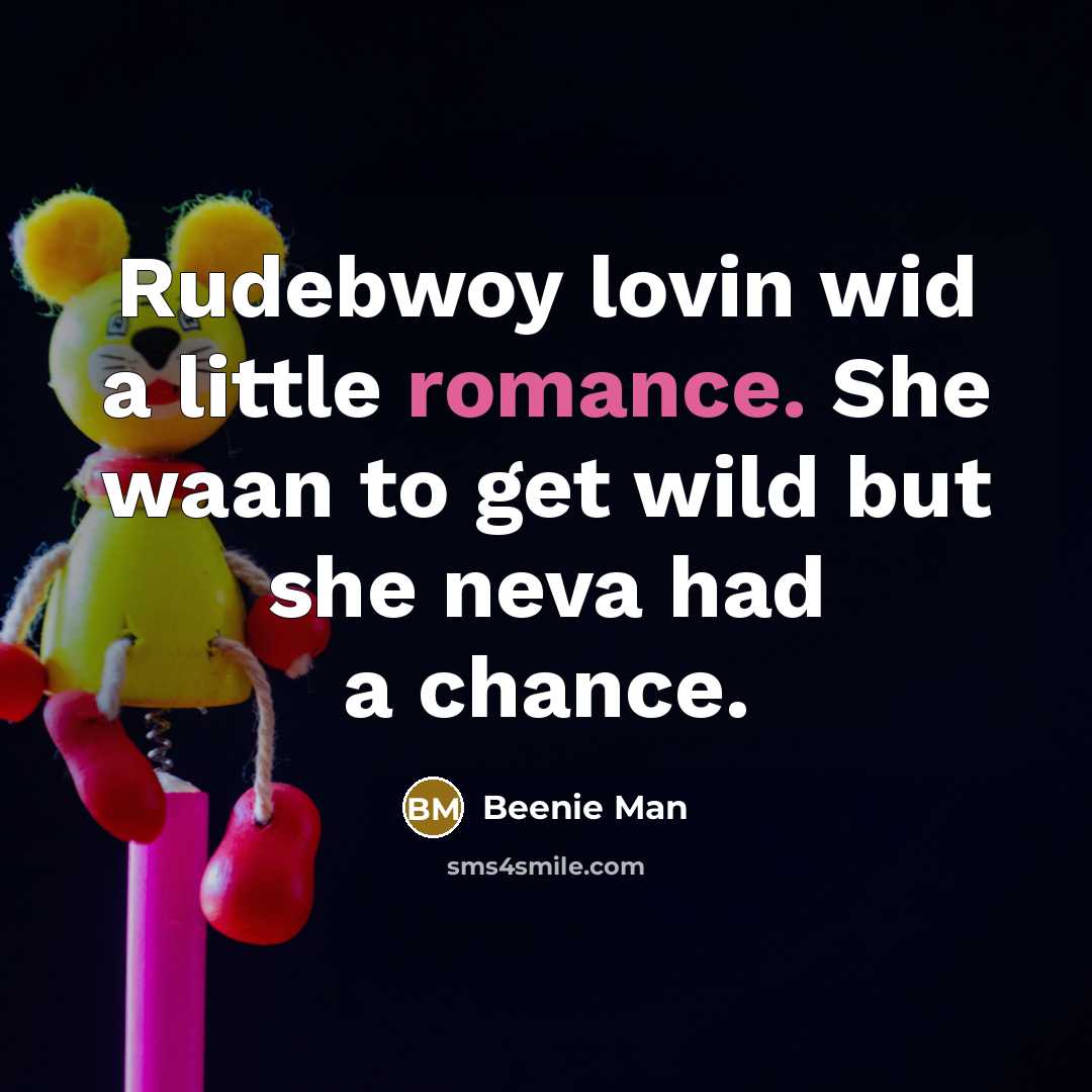 “Rudebwoy lovin wid a little romance. She waan to get…” quote by Beenie Man