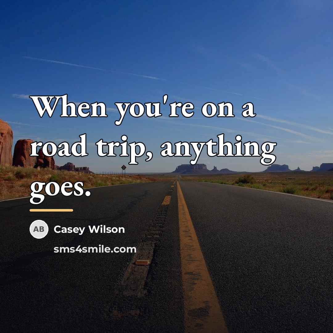 “When you're on a road trip, anything goes.…” quote by Casey Wilson