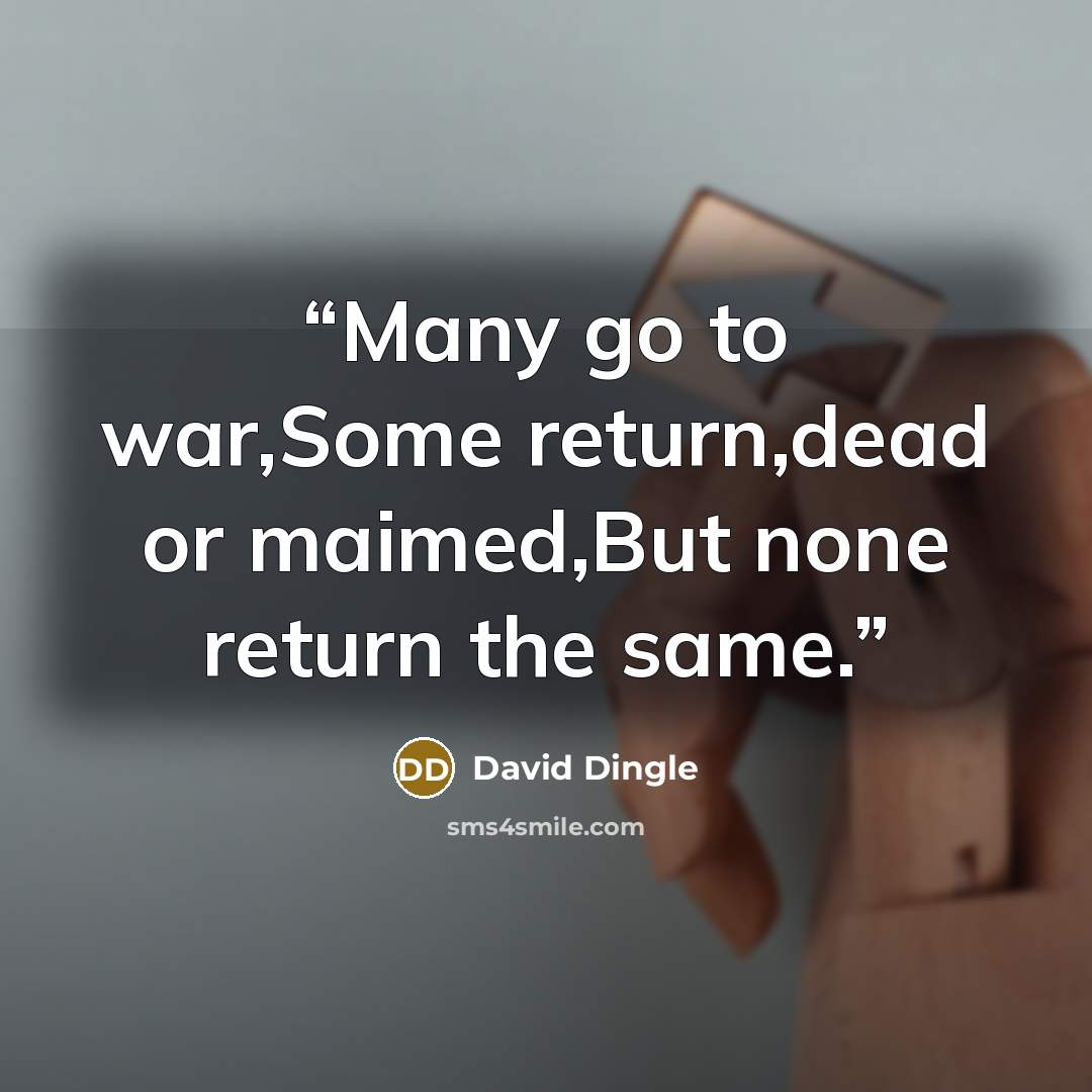 “Many go to war,Some return,dead or maimed,But none return the same.” quote by David Dingle