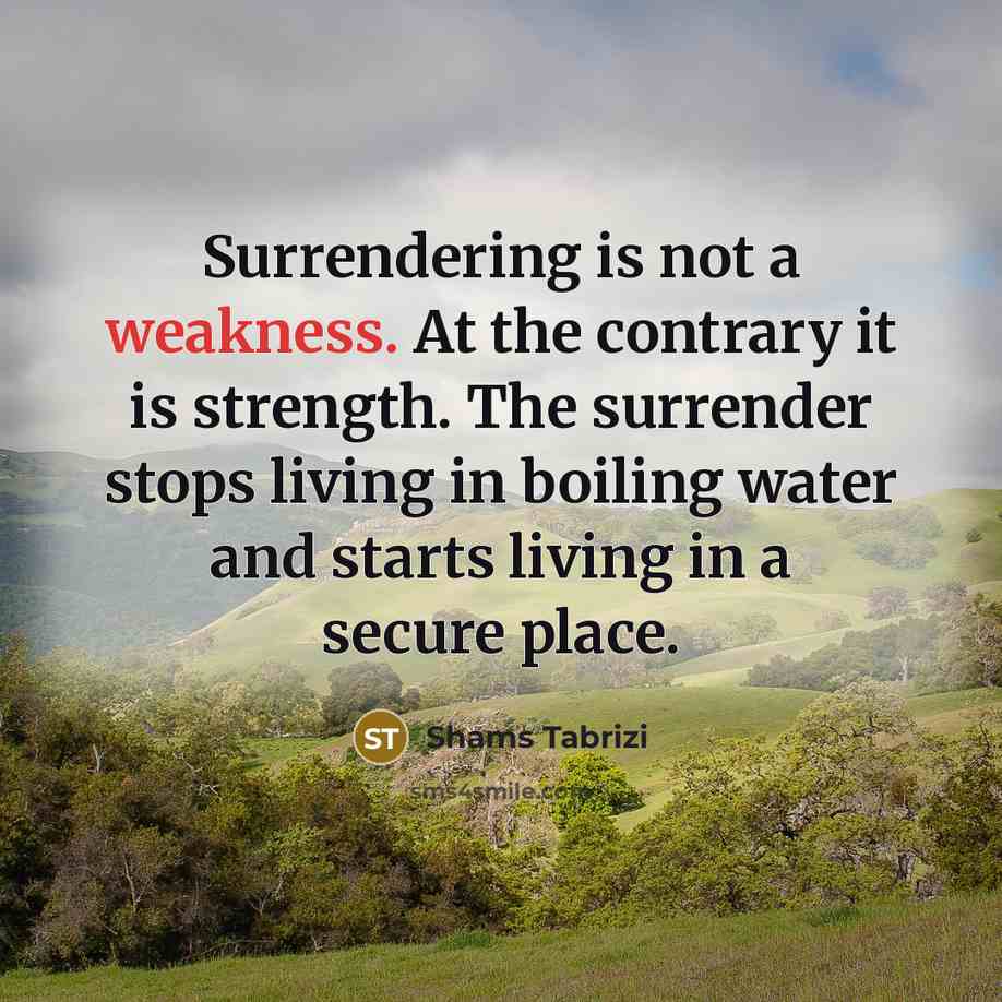 “Surrendering is not a weakness. At the contrary it is…” quote by Shams Tabrizi