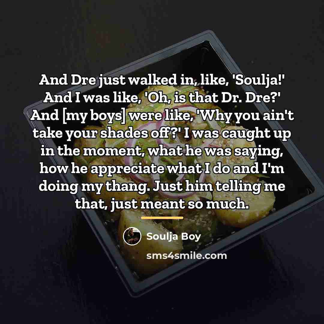 “And Dre just walked in, like, 'Soulja!' And I was…” quote by Soulja Boy