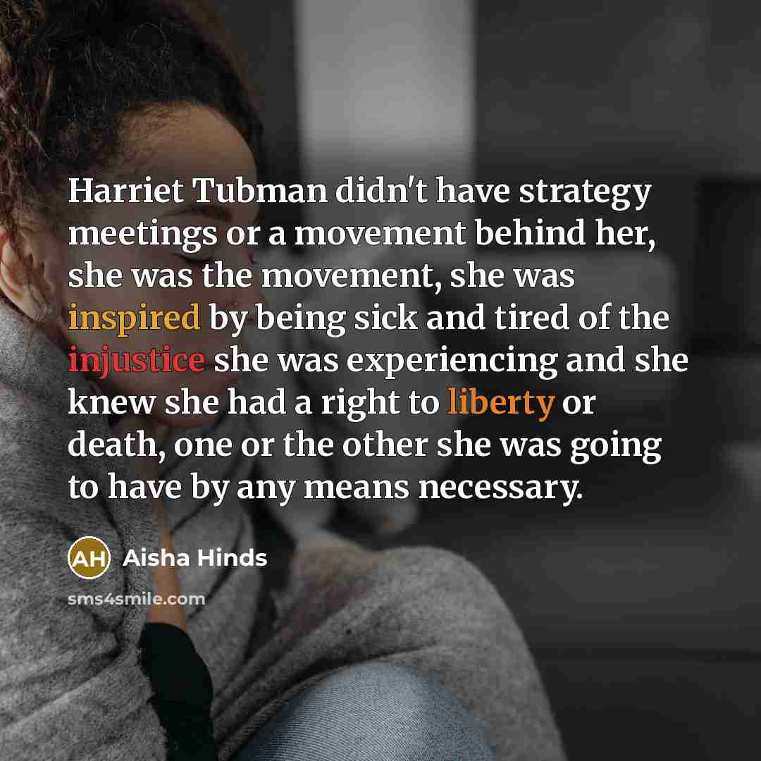 “Harriet Tubman didn't have strategy meetings or a movement behind…” quote by Aisha Hinds