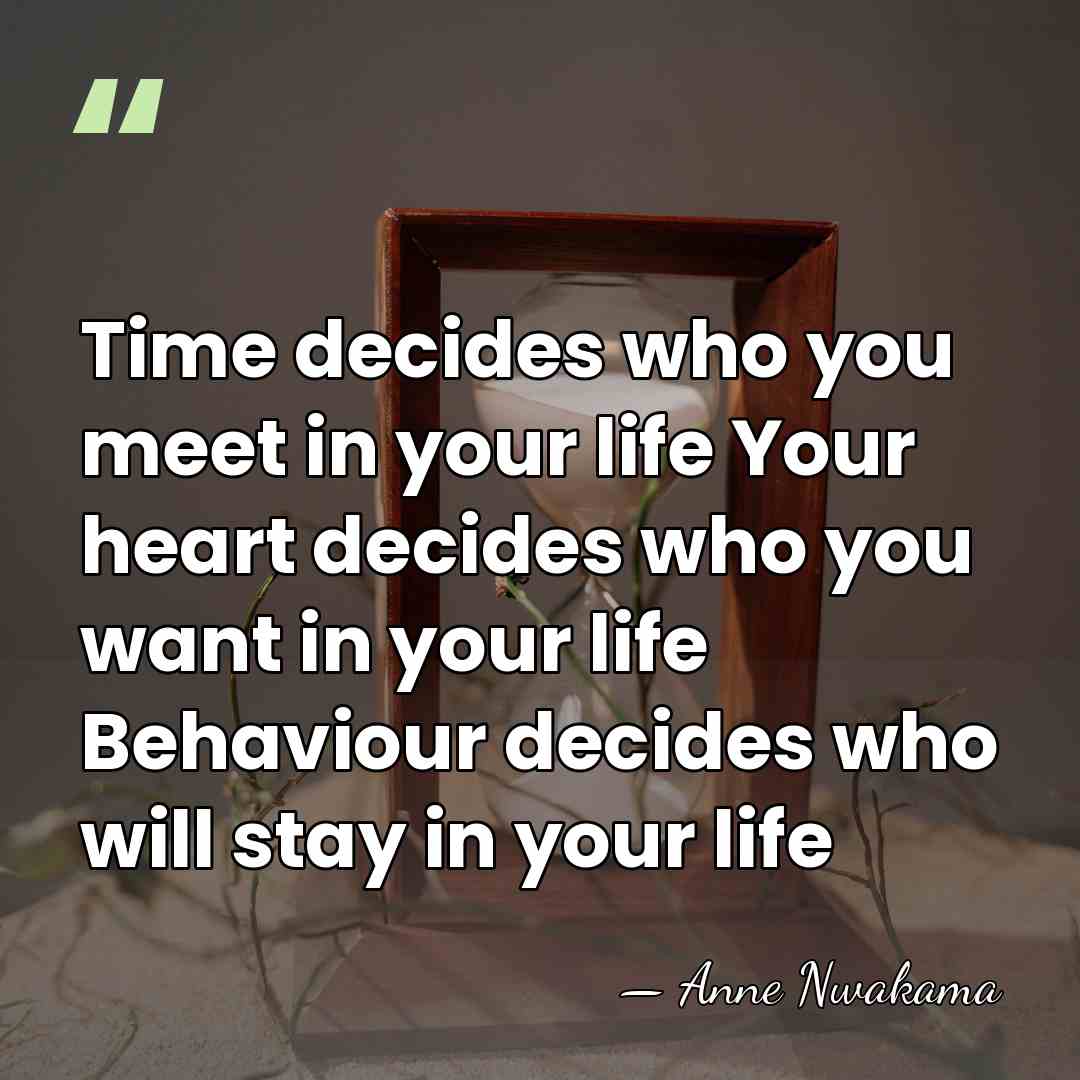 Time decides who you meet in your life Your heart decides who&hellip; - Anne Nwakama