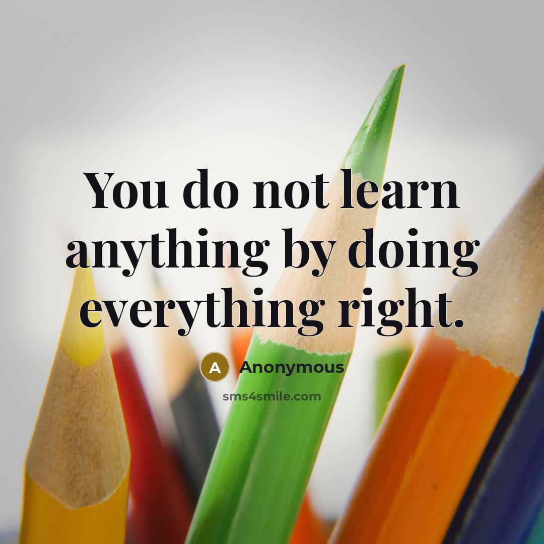 “You do not learn anything by doing everything right.” quote by Anonymous