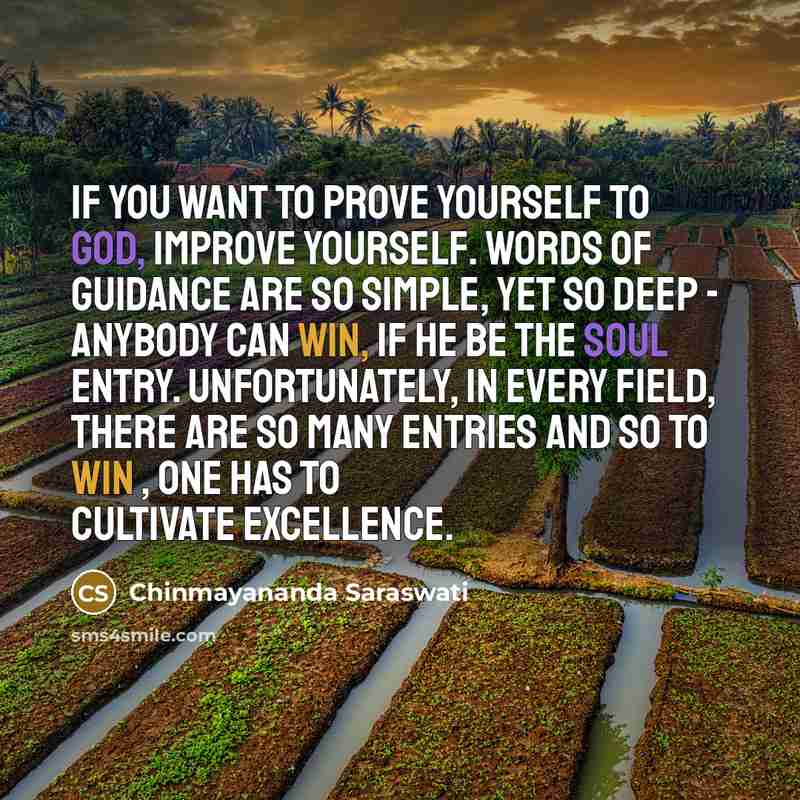 “If you want to prove yourself to God, improve yourself.…” quote by Chinmayananda Saraswati