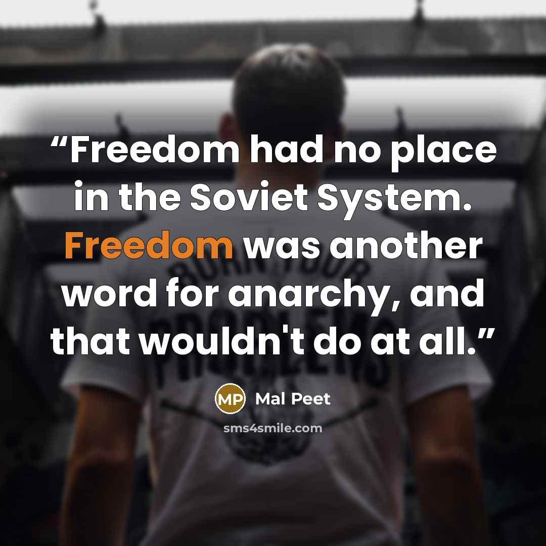 “Freedom had no place in the Soviet System. Freedom was another word for anarchy, and that wouldn't do at all.” quote by Mal Peet