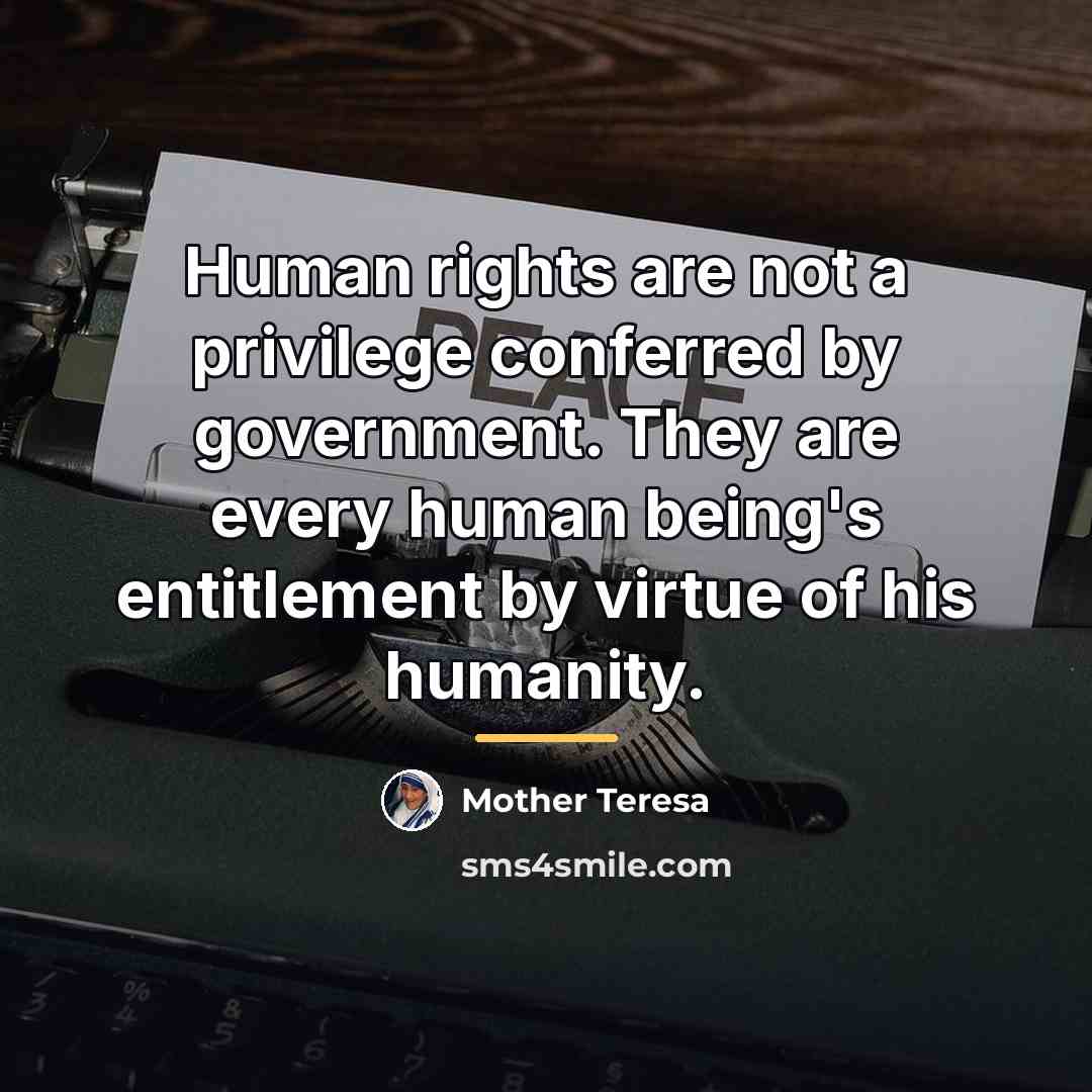 “Human rights are not a privilege conferred by government. They…” quote by Mother Teresa