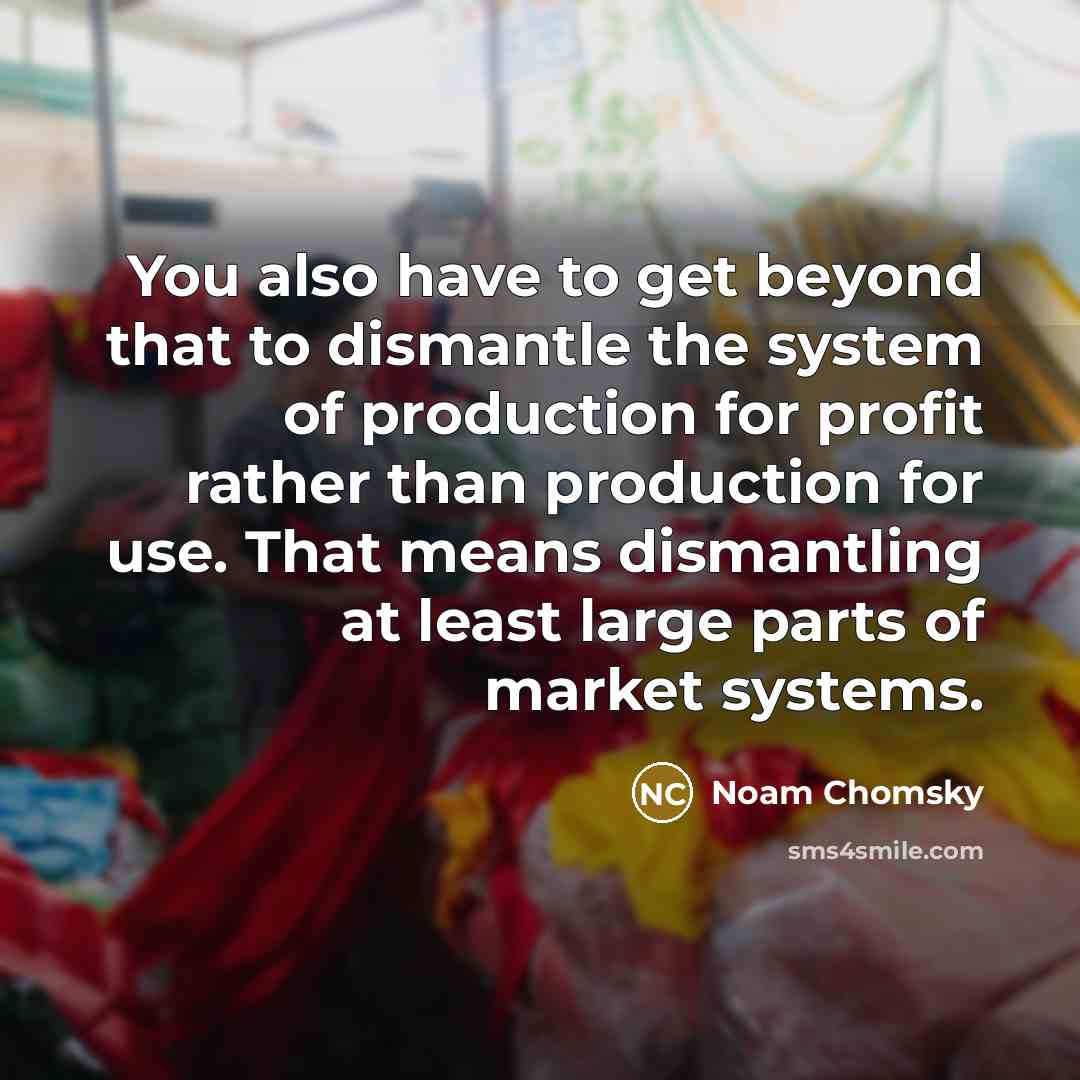 “You also have to get beyond that to dismantle the system of production for profit rather than production for use. That means dismantling at least large parts of market systems.” quote by Noam Chomsky