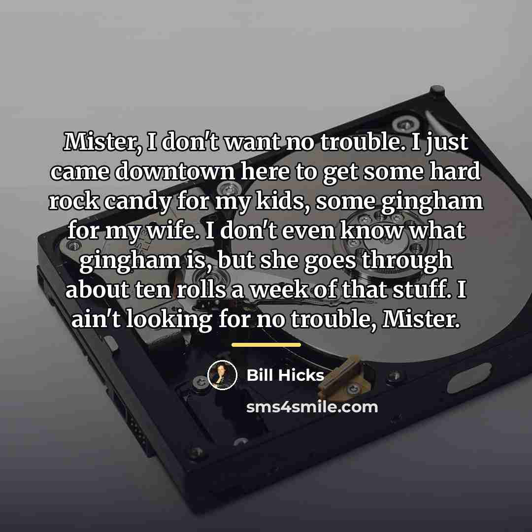 “Mister, I don't want no trouble. I just came downtown…” quote by Bill Hicks