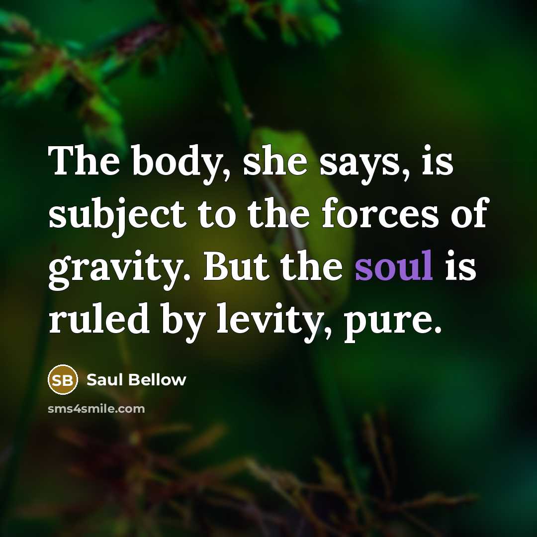 “The body, she says, is subject to the forces of gravity. But the soul is ruled by levity, pure.” quote by Saul Bellow