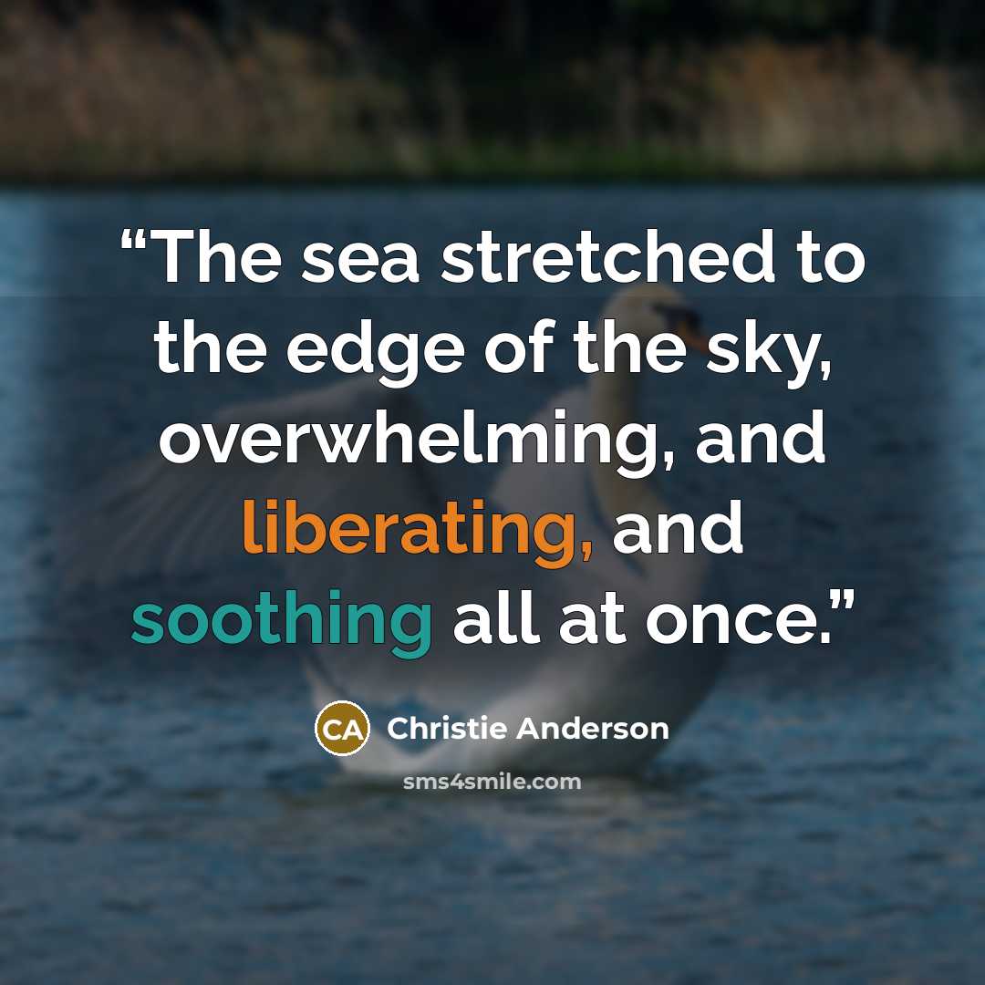 “The sea stretched to the edge of the sky, overwhelming, and liberating, and soothing all at once.” quote by Christie Anderson