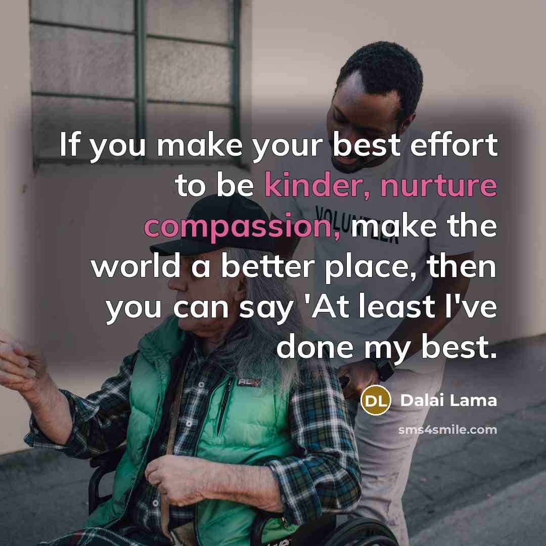 “If you make your best effort to be kinder, nurture compassion, make the world a better place, then you can say 'At least I've done my best.” quote by Dalai Lama