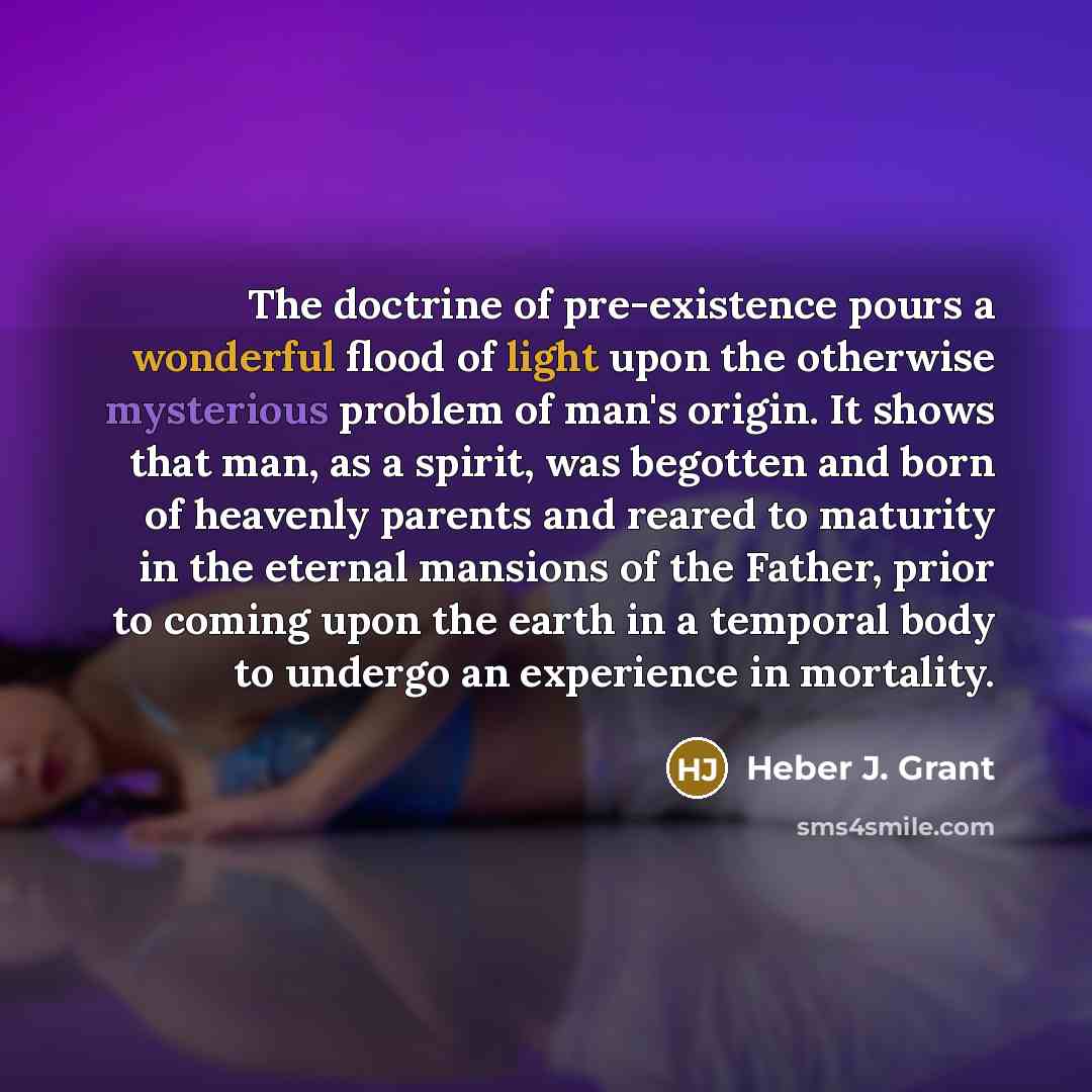 “The doctrine of pre-existence pours a wonderful flood of light…” quote by Heber J. Grant