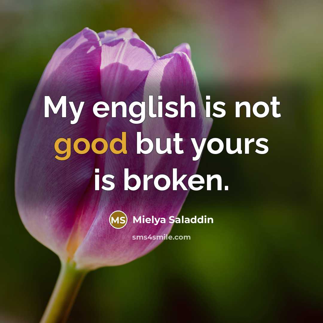“My english is not good but yours is broken.…” quote by Mielya Saladdin