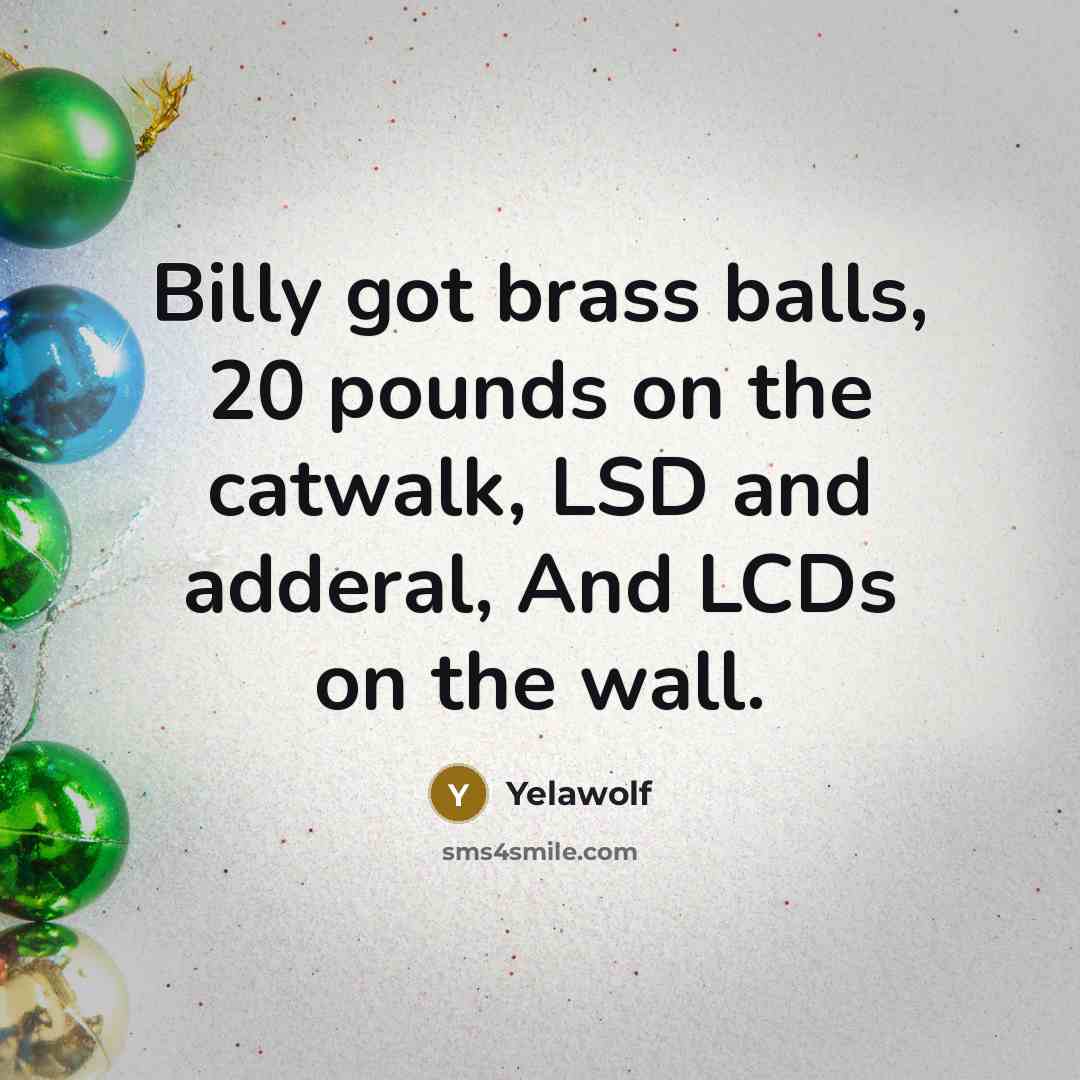 “Billy got brass balls, 20 pounds on the catwalk, LSD…” quote by Yelawolf
