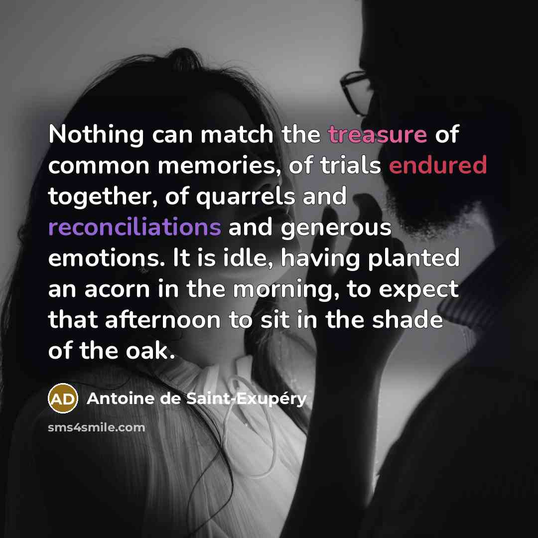 “Nothing can match the treasure of common memories, of trials…” quote by Antoine de Saint-Exupery