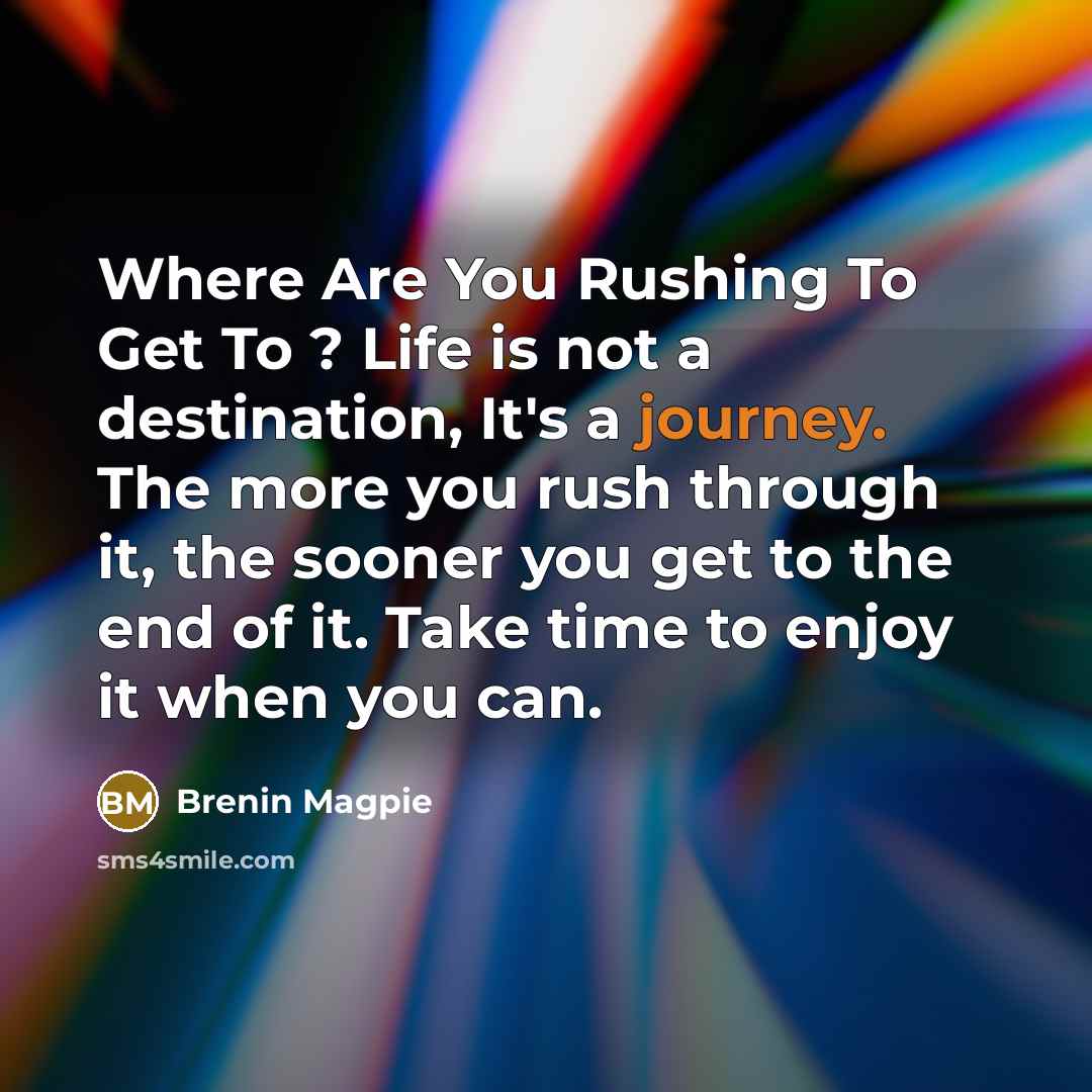 “Where Are You Rushing To Get To ? Life is…” quote by Brenin Magpie