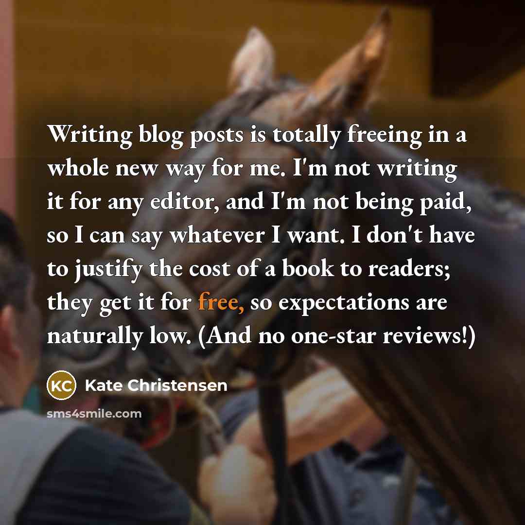 “Writing blog posts is totally freeing in a whole new…” quote by Kate Christensen