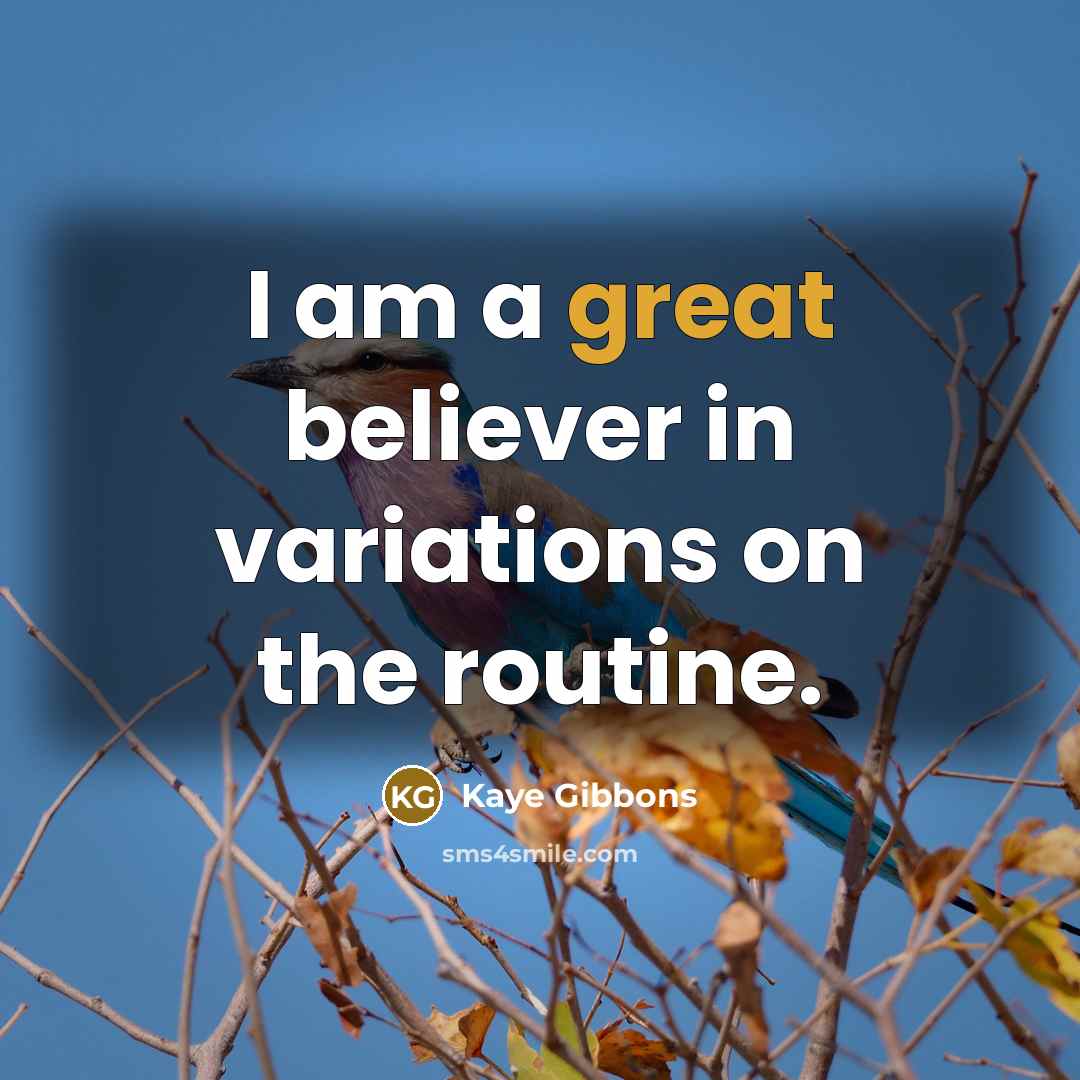 “I am a great believer in variations on the routine.…” quote by Kaye Gibbons