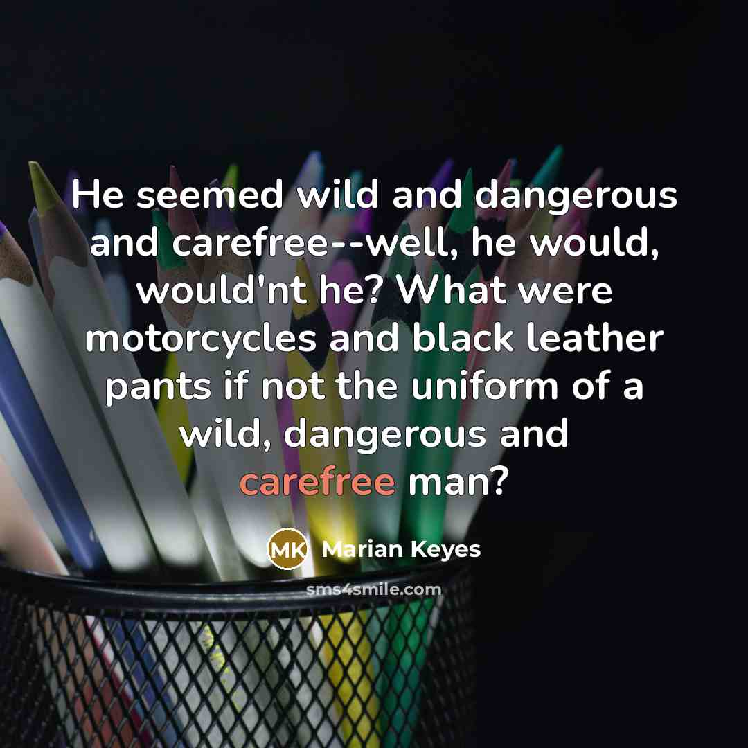 “He seemed wild and dangerous and carefree--well, he would, would'nt…” quote by Marian Keyes