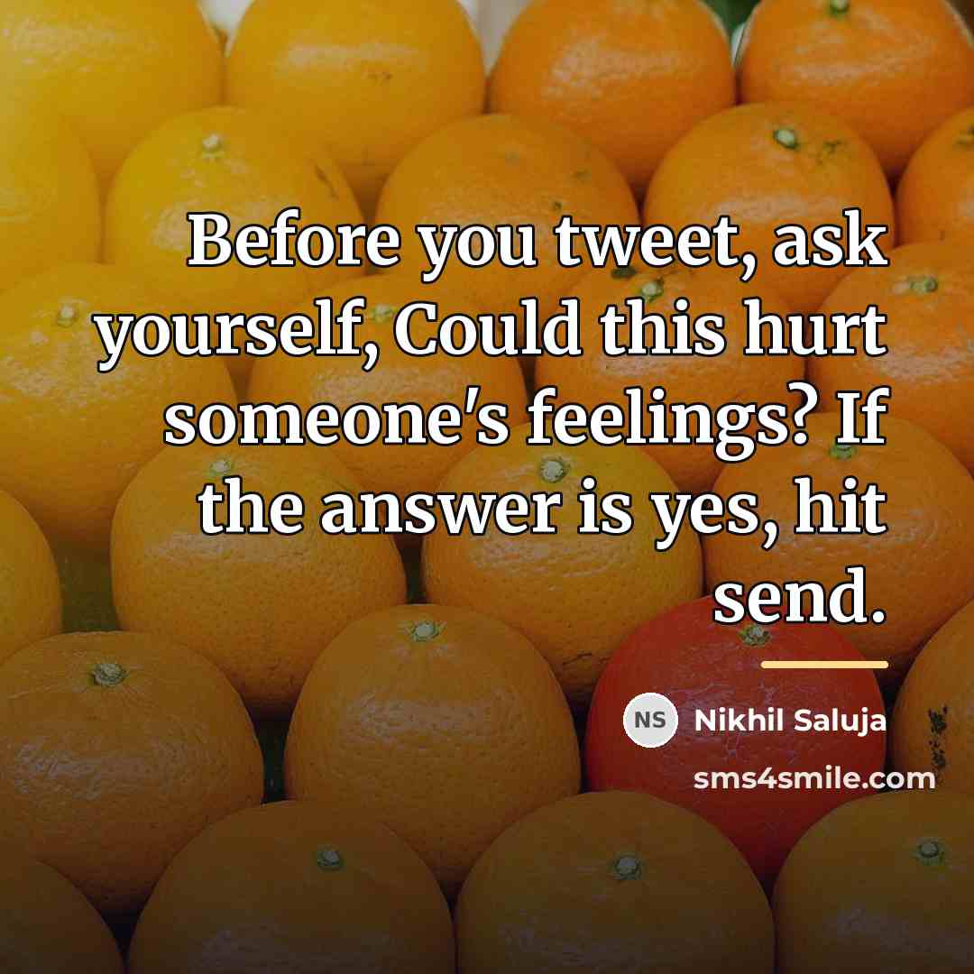 “Before you tweet, ask yourself, Could this hurt someone's feelings?…” quote by Nikhil Saluja