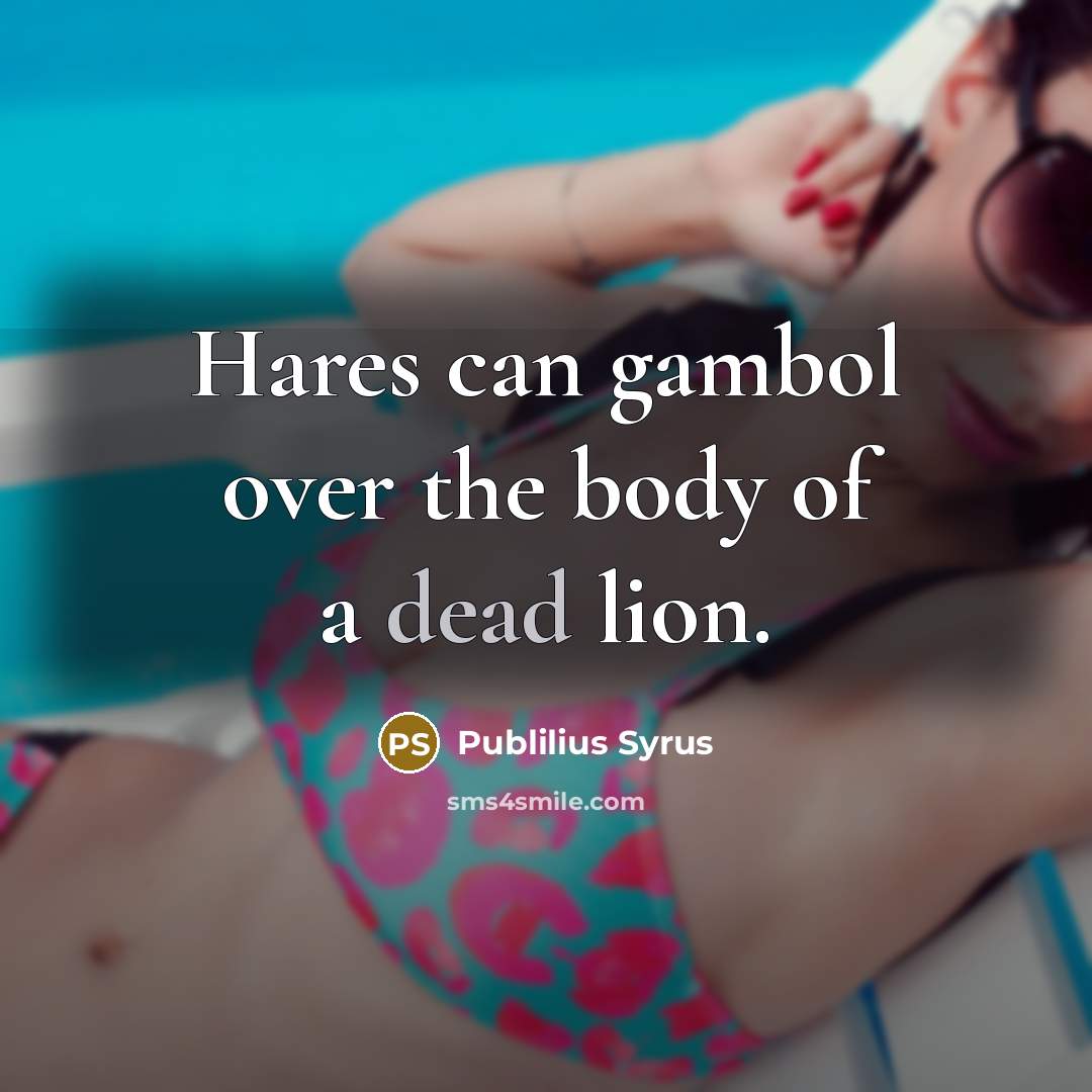“Hares can gambol over the body of a dead lion.…” quote by Publilius Syrus