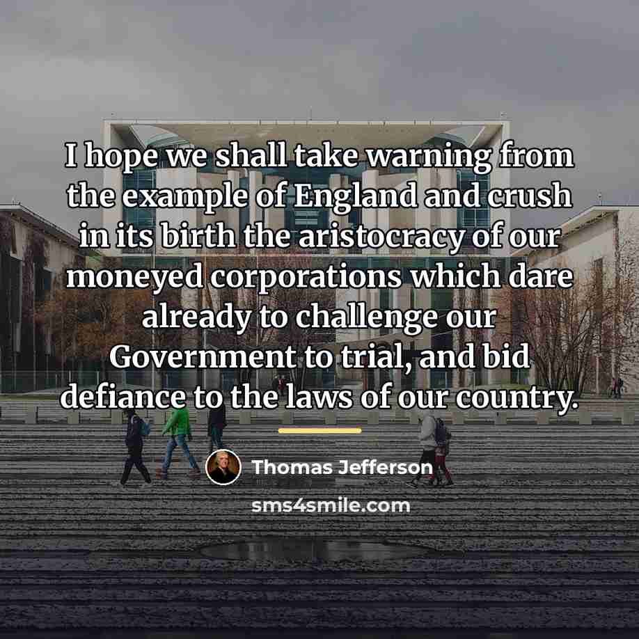 “I hope we shall take warning from the example of…” quote by Thomas Jefferson