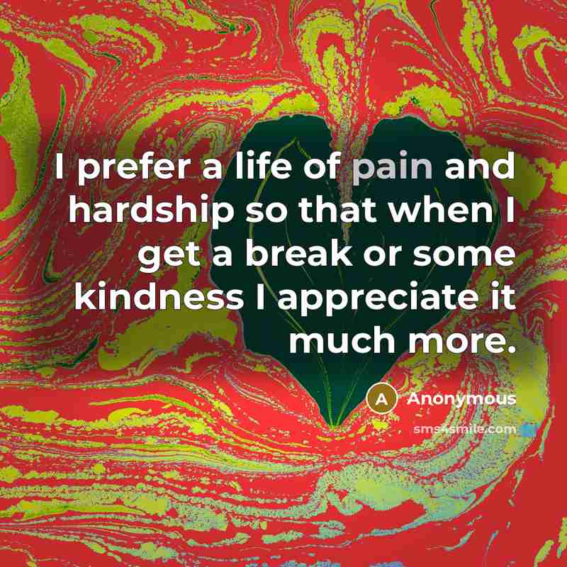 “I prefer a life of pain and hardship so that…” quote by Anonymous