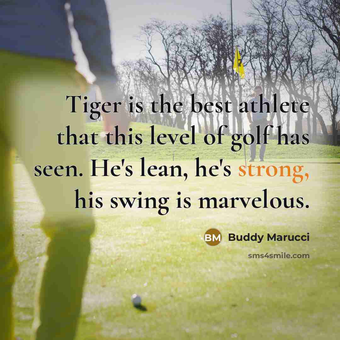 “Tiger is the best athlete that this level of golf has seen. He's lean, he's strong, his swing is marvelous.” quote by Buddy Marucci