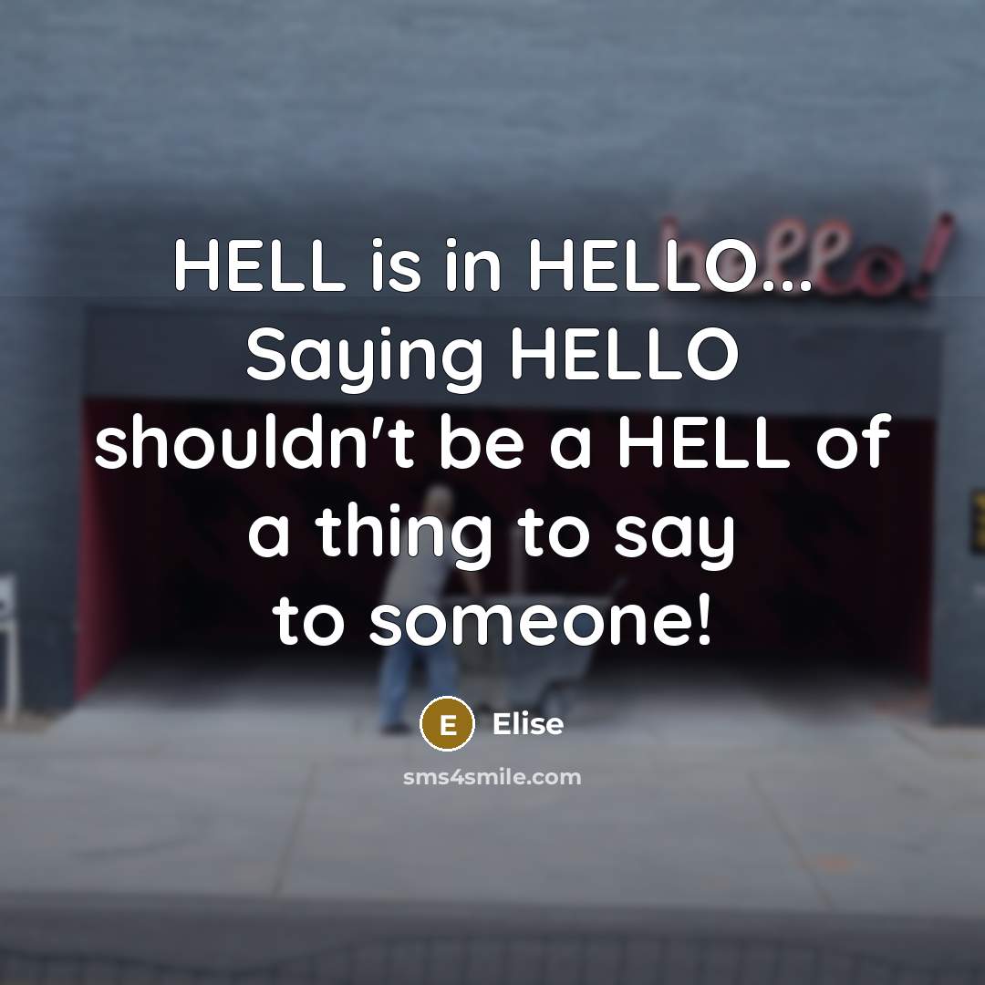 “HELL is in HELLO... Saying HELLO shouldn't be a HELL…” quote by Elise
