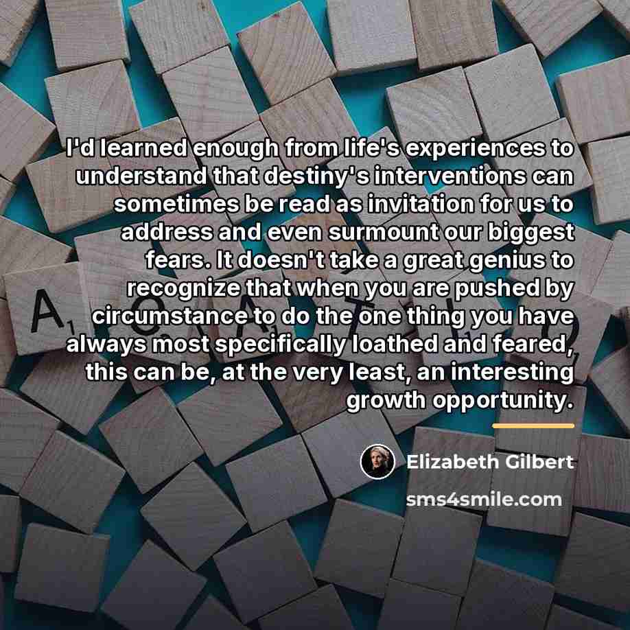 “I'd learned enough from life's experiences to understand that destiny's…” quote by Elizabeth Gilbert