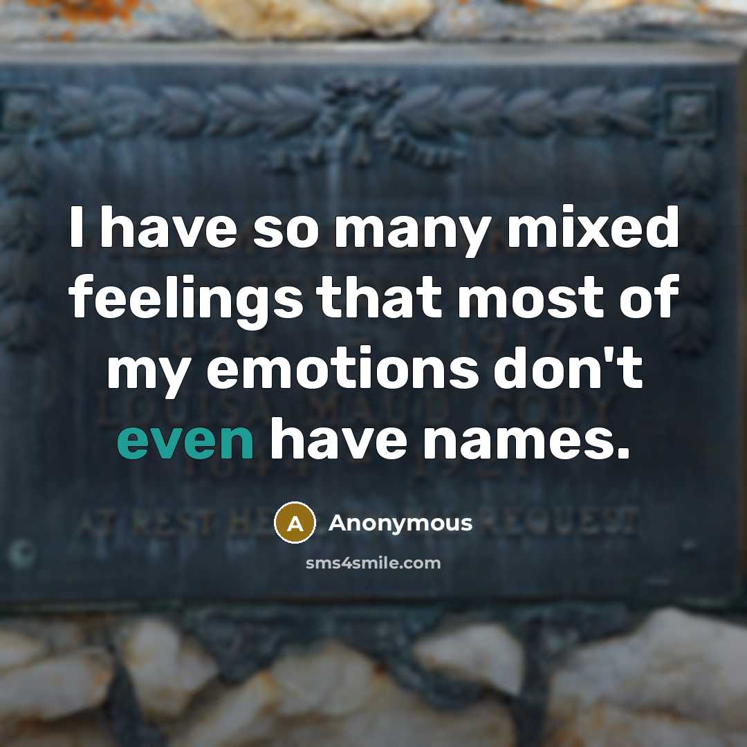 “I have so many mixed feelings that most of my emotions don't even have names.” quote by Anonymous