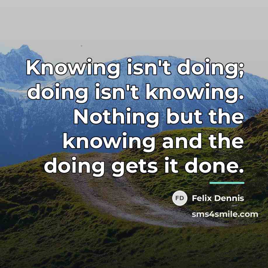 “Knowing isn't doing; doing isn't knowing. Nothing but the knowing…” quote by Felix Dennis
