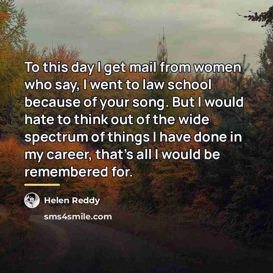 “To this day I get mail from women who say,…” quote by Helen Reddy