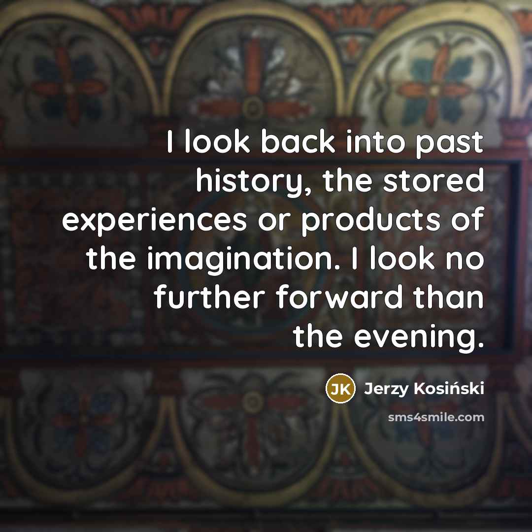 “I look back into past history, the stored experiences or…” quote by Jerzy Kosinski