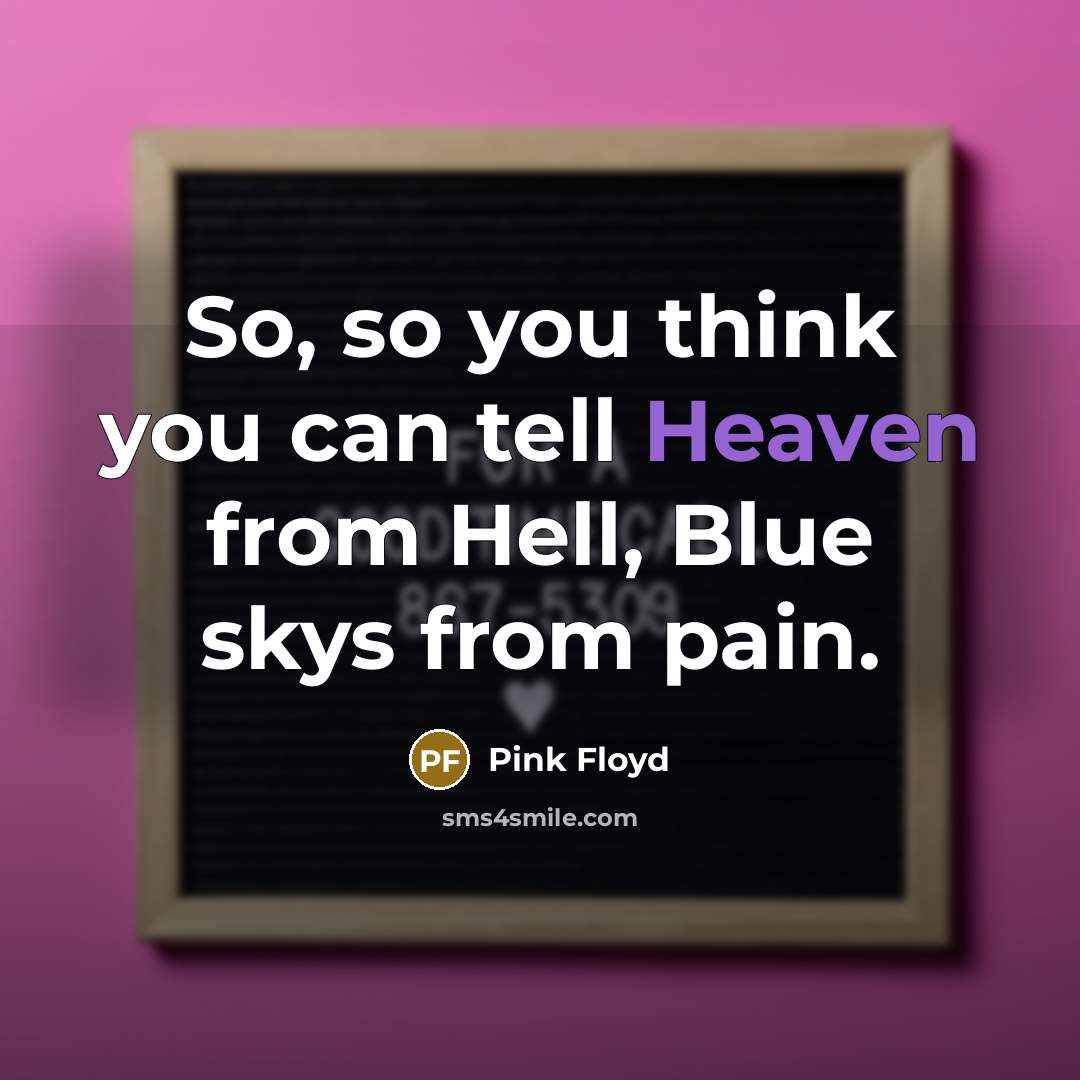 “So, so you think you can tell Heaven from Hell,…” quote by Pink Floyd
