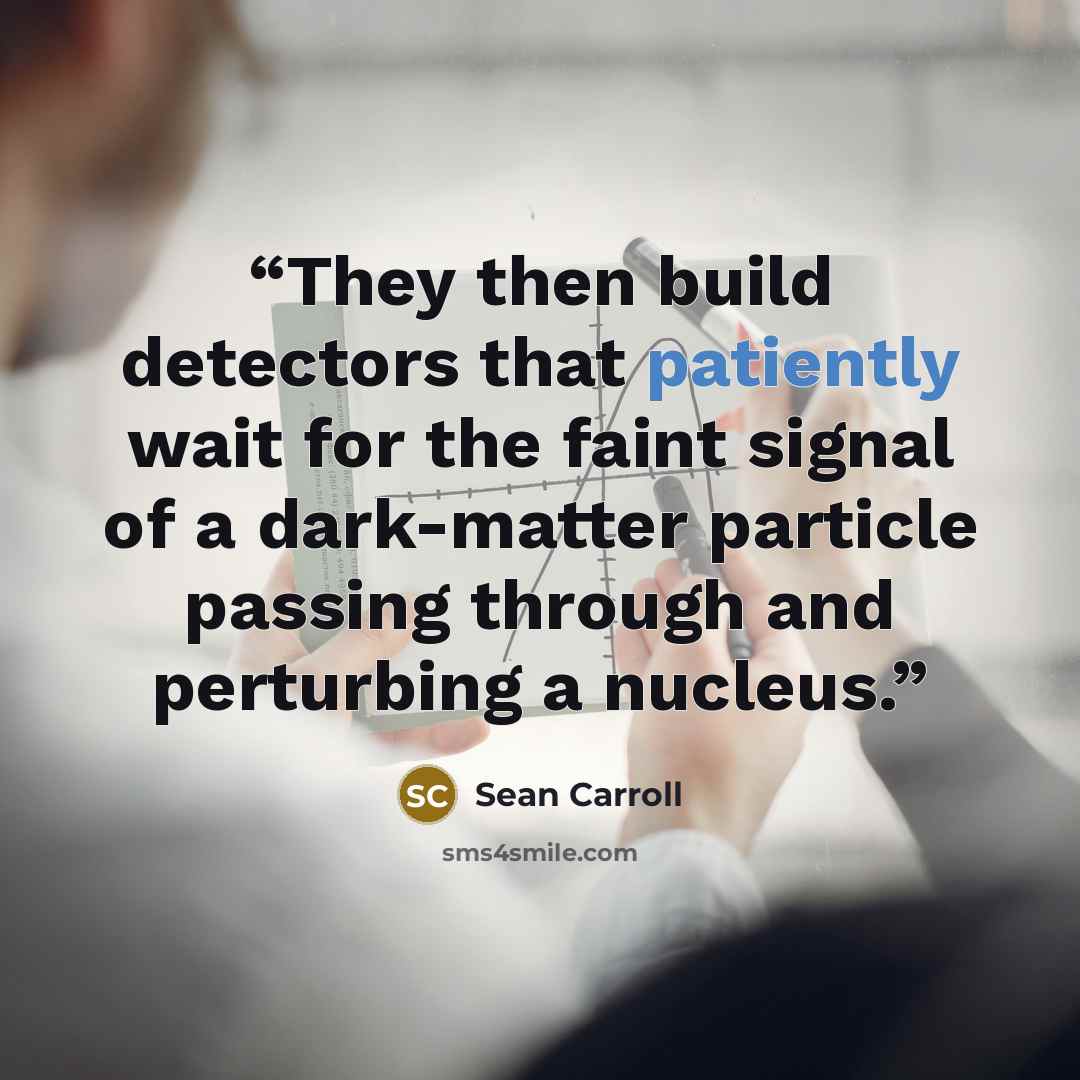 “They then build detectors that patiently wait for the faint signal of a dark-matter particle passing through and perturbing a nucleus.” quote by Sean Carroll