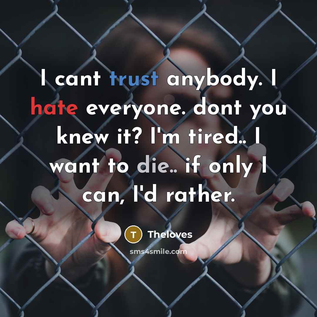 “I cant trust anybody. I hate everyone. dont you knew…” quote by Theloves