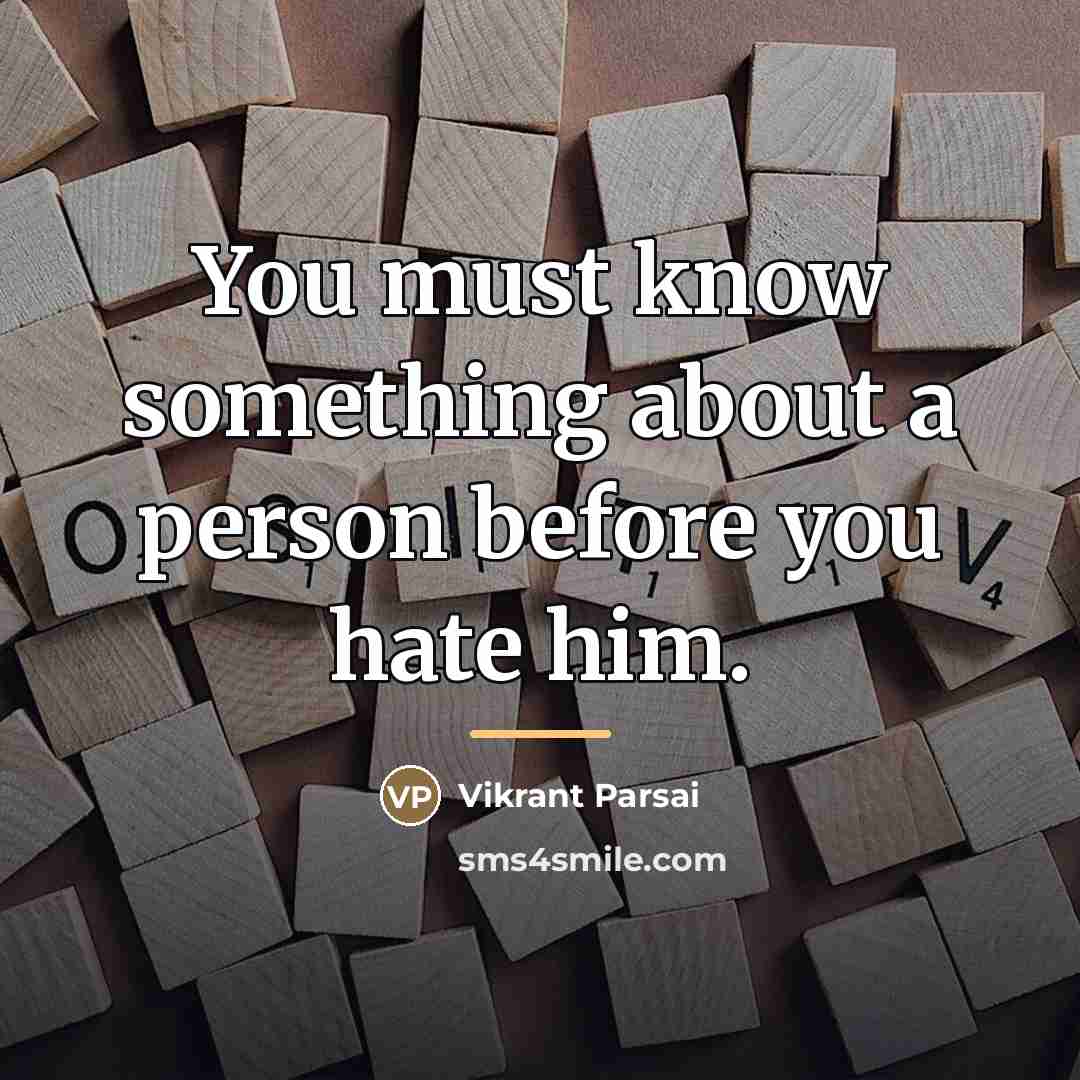 “You must know something about a person before you hate…” quote by Vikrant Parsai