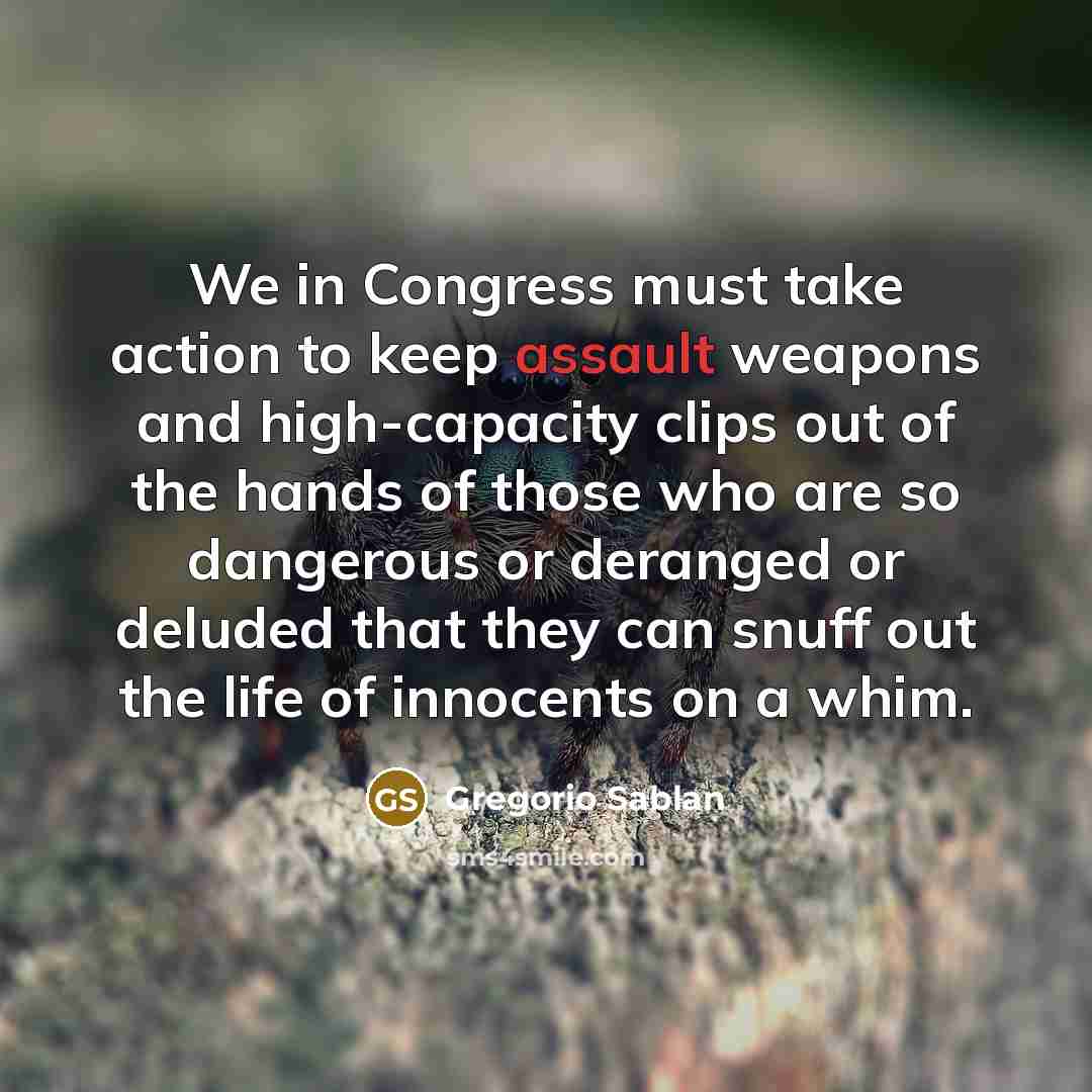 “We in Congress must take action to keep assault weapons…” quote by Gregorio Sablan